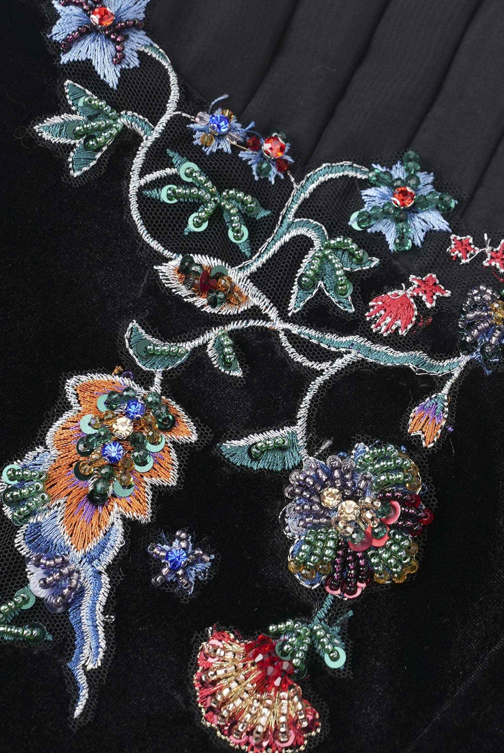 Phoenix Embroidered Gown with Pleated Shoulders