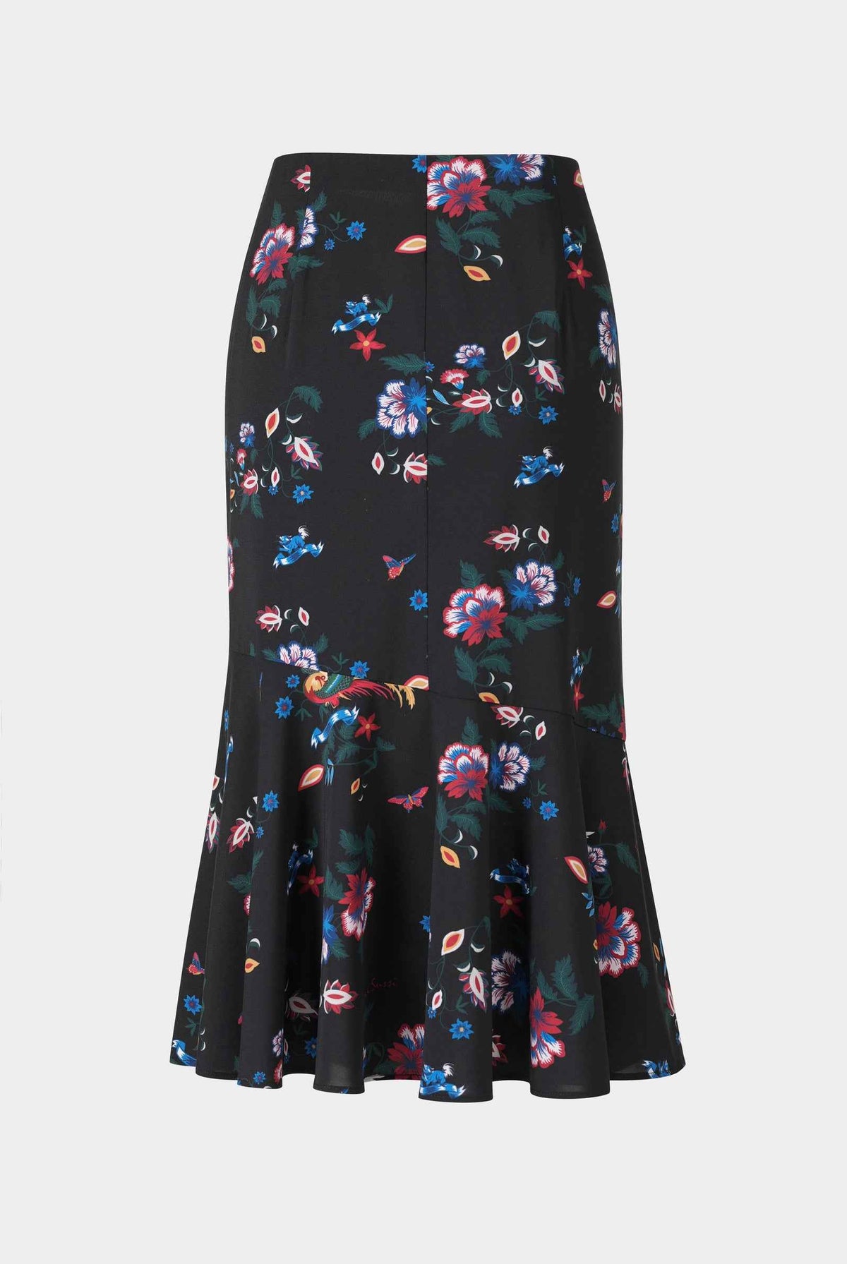 Phoenix Printed Midi Skirt with Flounce Hem