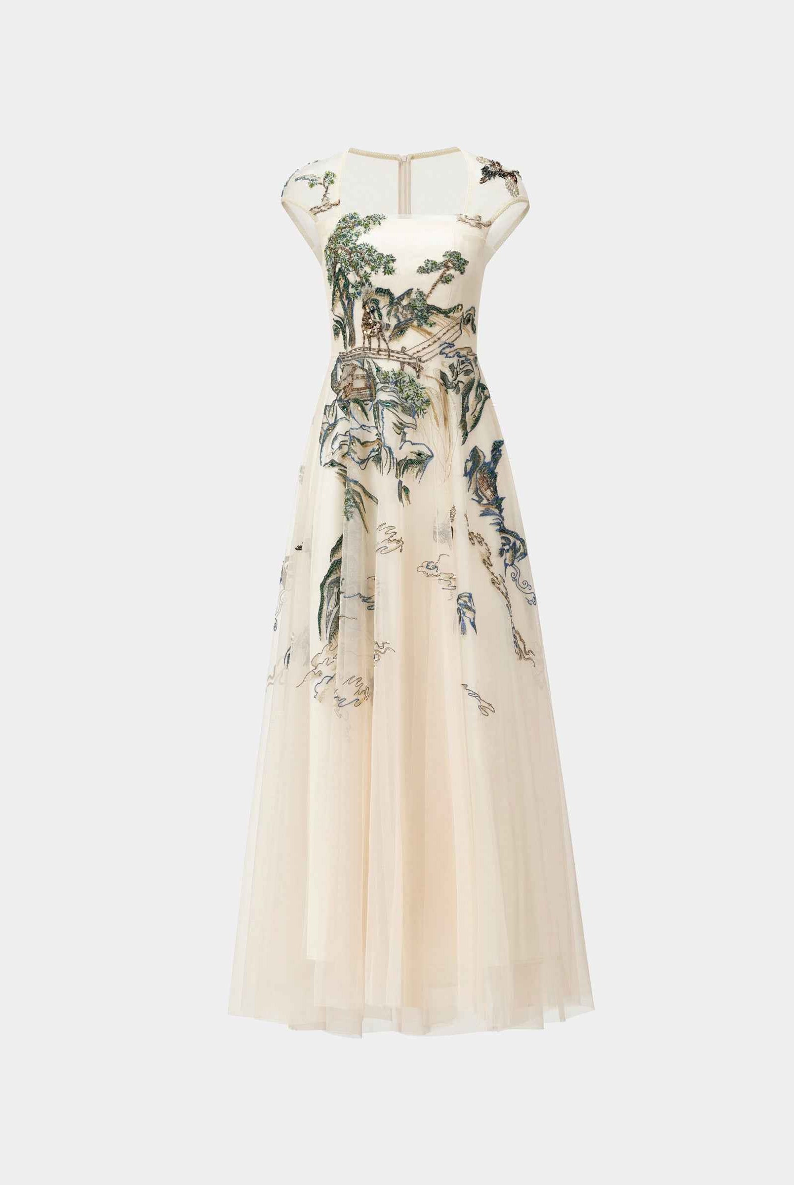 Riverscape High-Low Gown with Embroidery