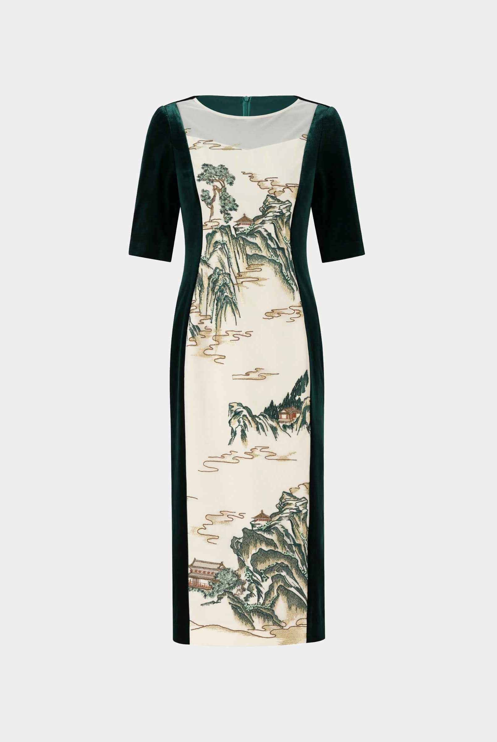 Riverscape Embroidered Sheath Dress