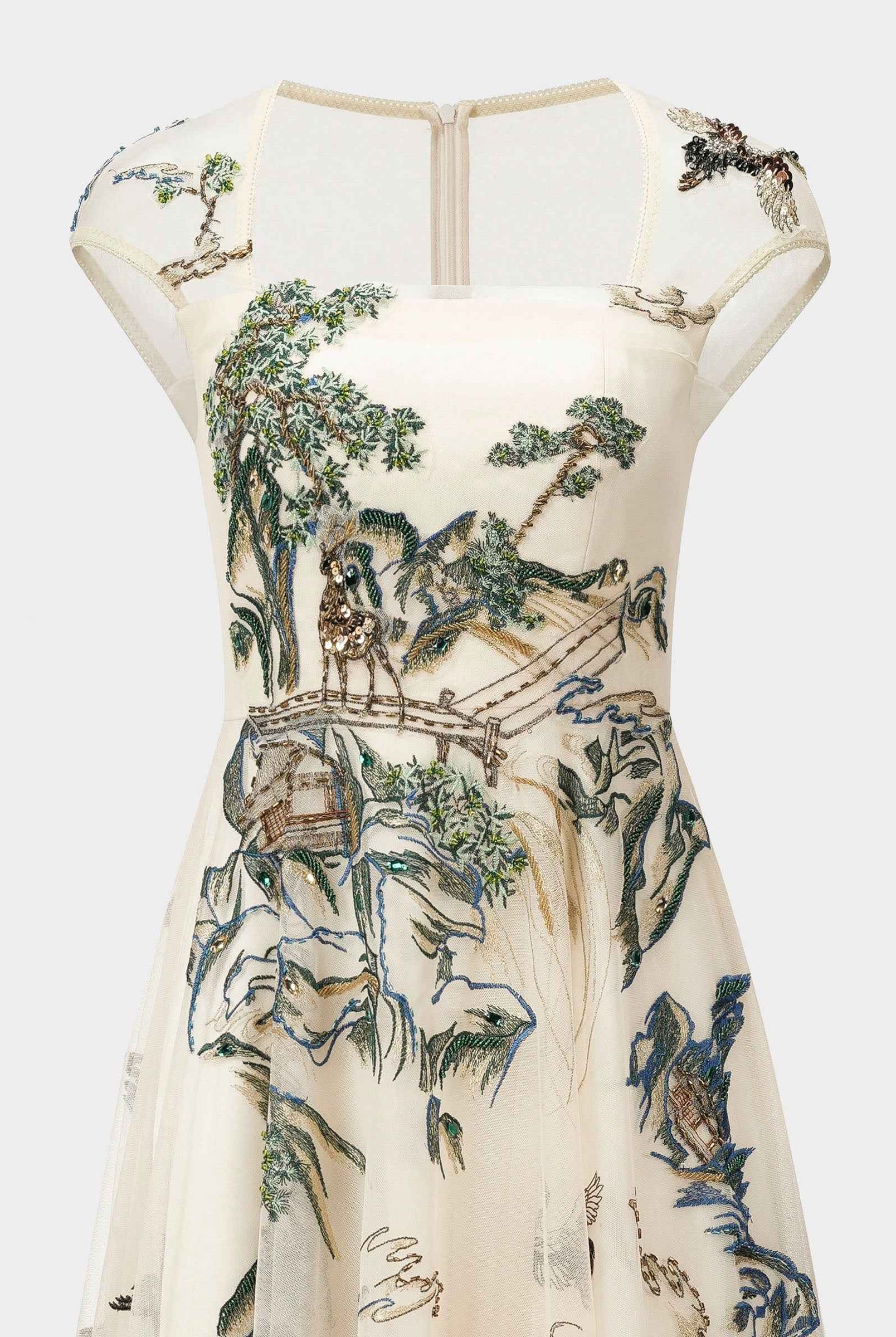 Riverscape High-Low Gown with Embroidery