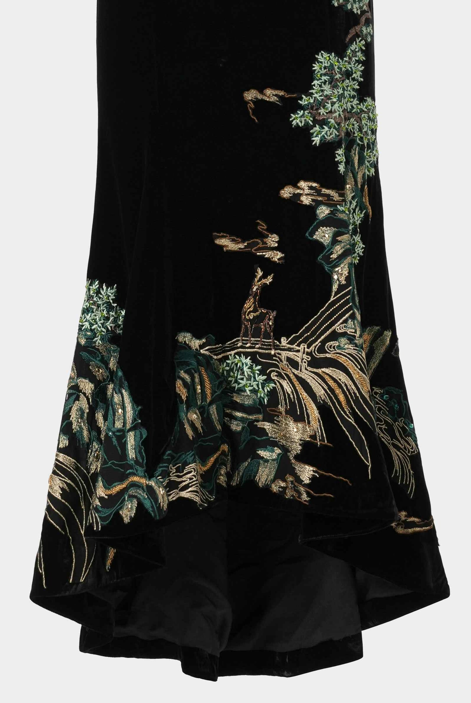 Black Riverscape Embroidered Gown