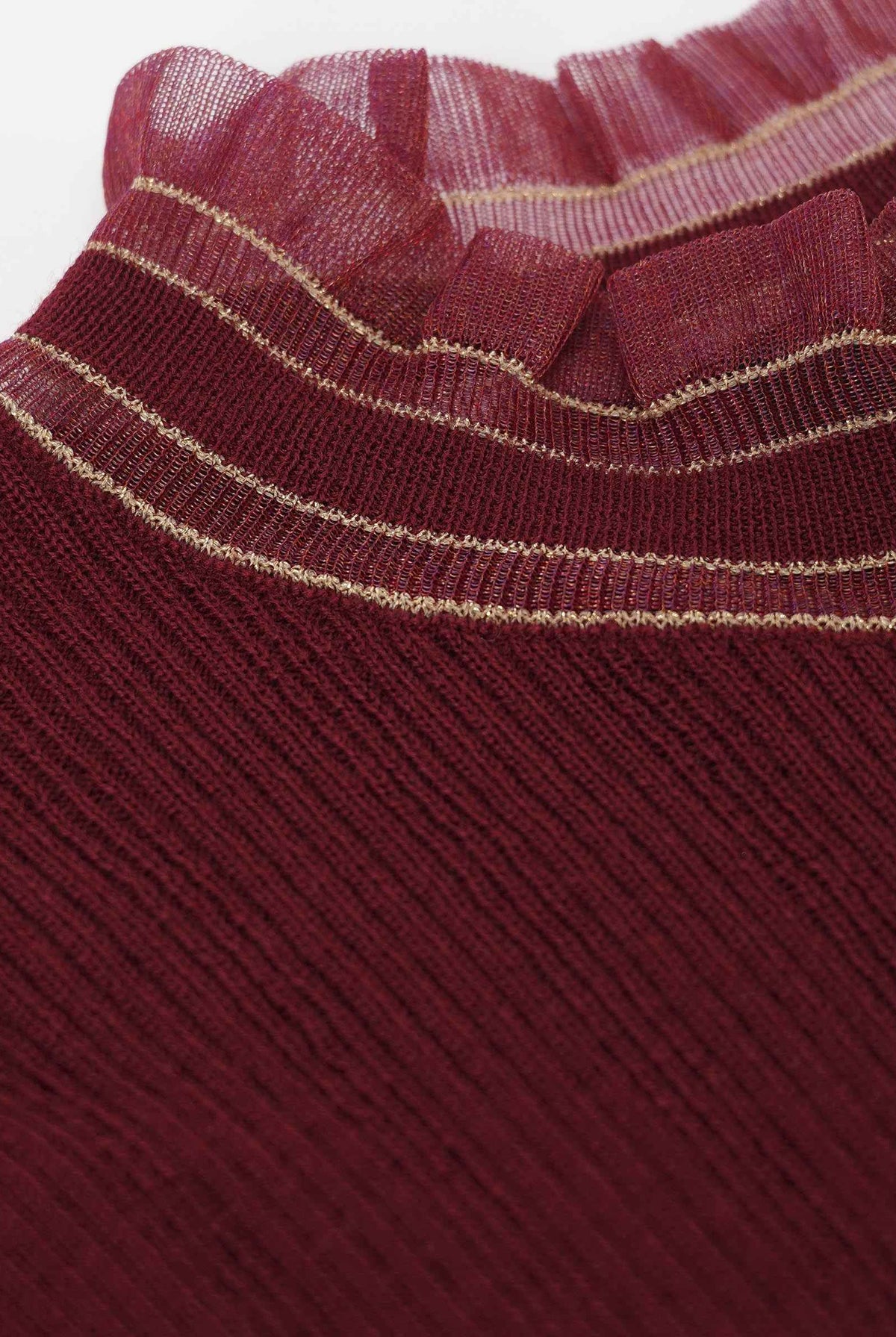 Burgundy Petal-Collared Knit Top