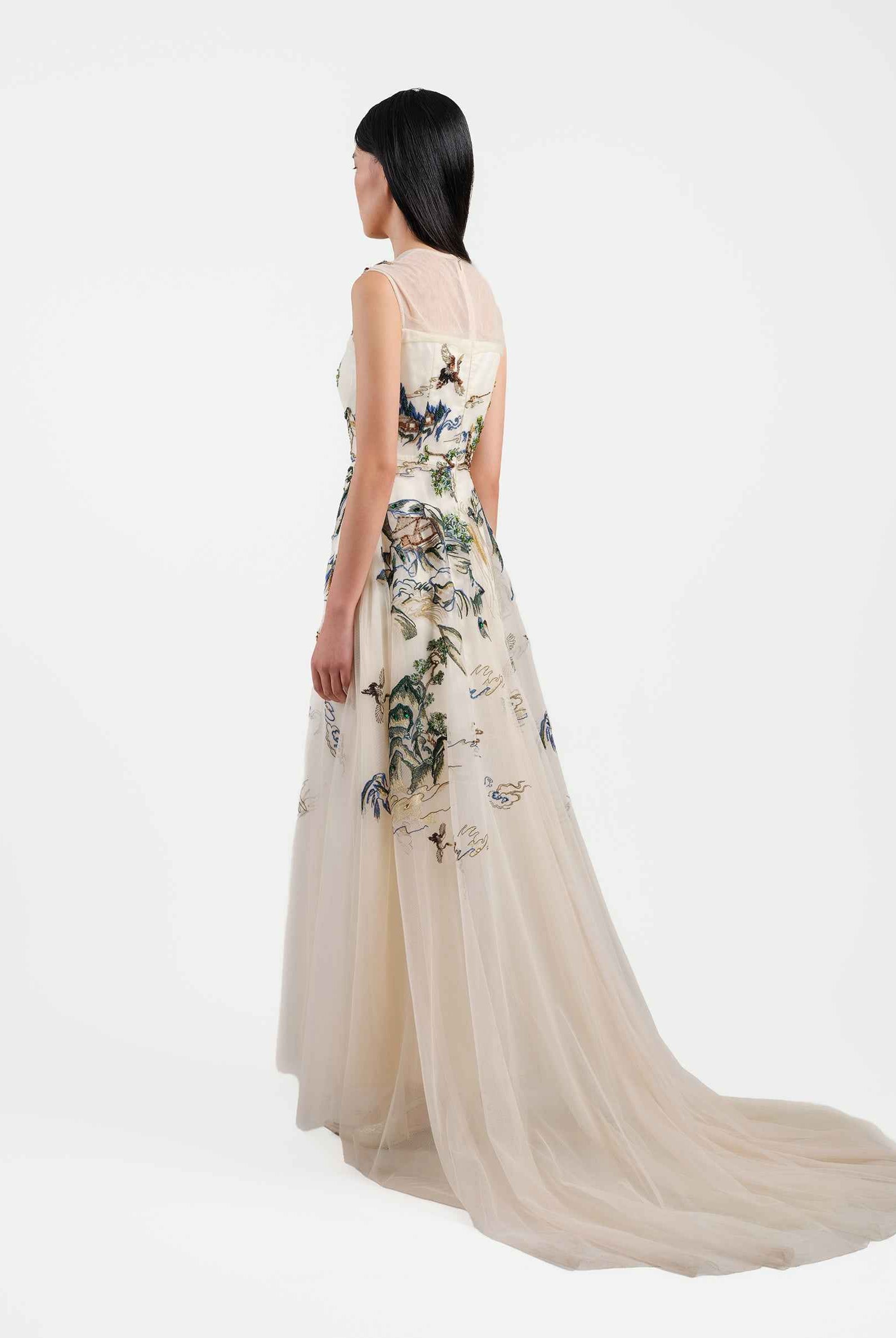 Riverscape High-Low Gown with Embroidery