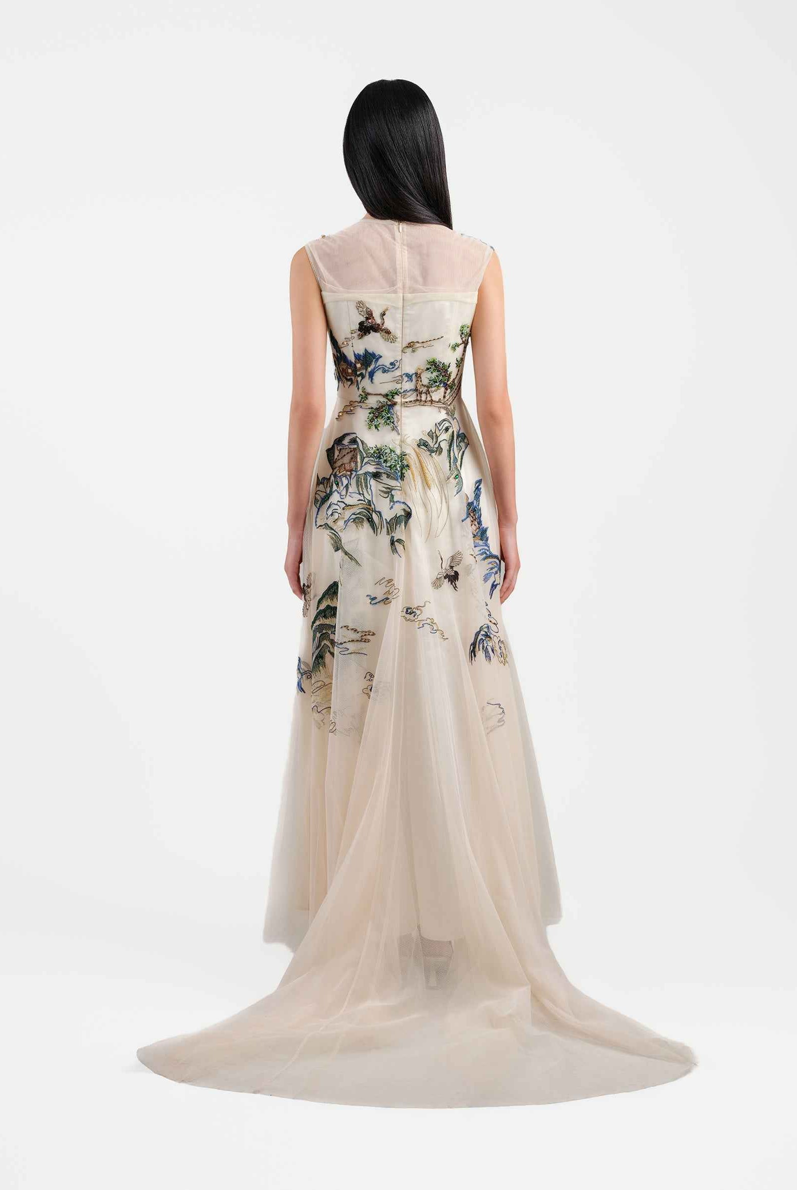 Riverscape High-Low Gown with Embroidery