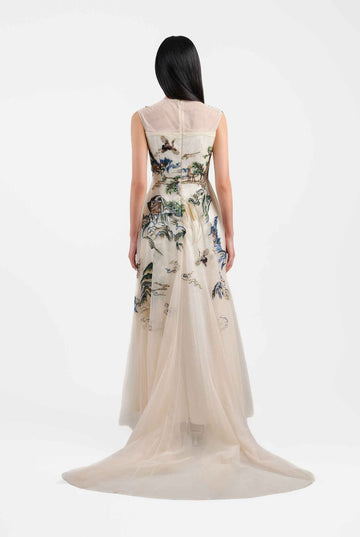 Riverscape High-Low Gown with Embroidery