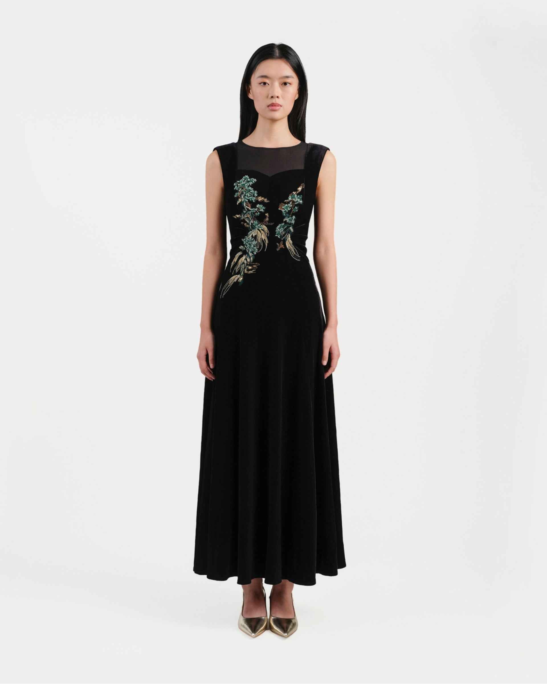 Riverscape Embroidered Cinched-Waist Dress