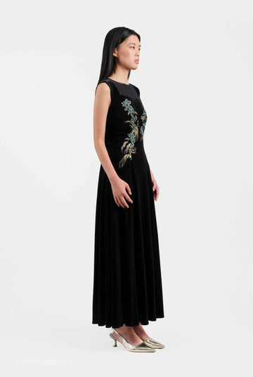 Riverscape Embroidered Cinched-Waist Dress