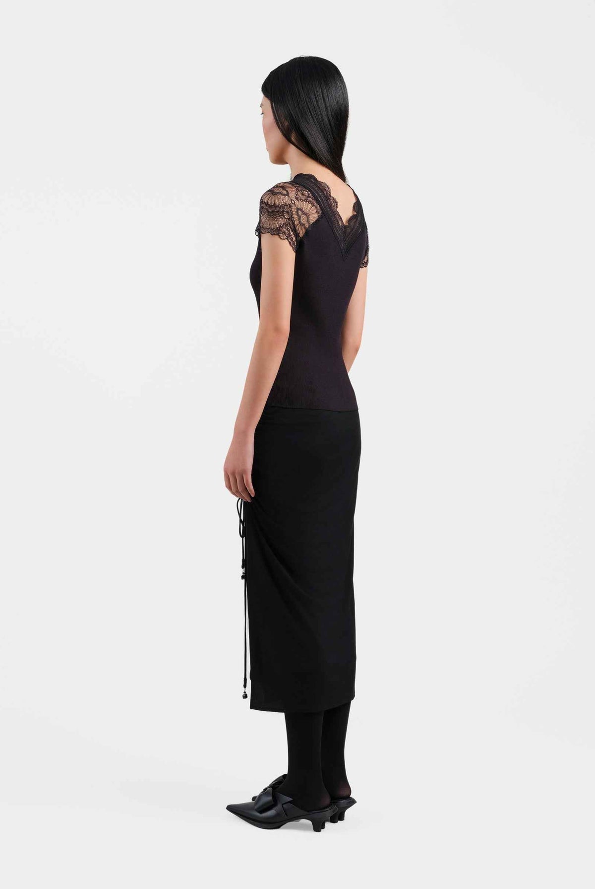 Black Ruched Midi Skirt