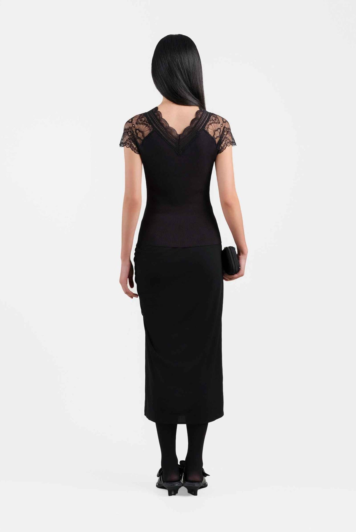 Black Ruched Midi Skirt