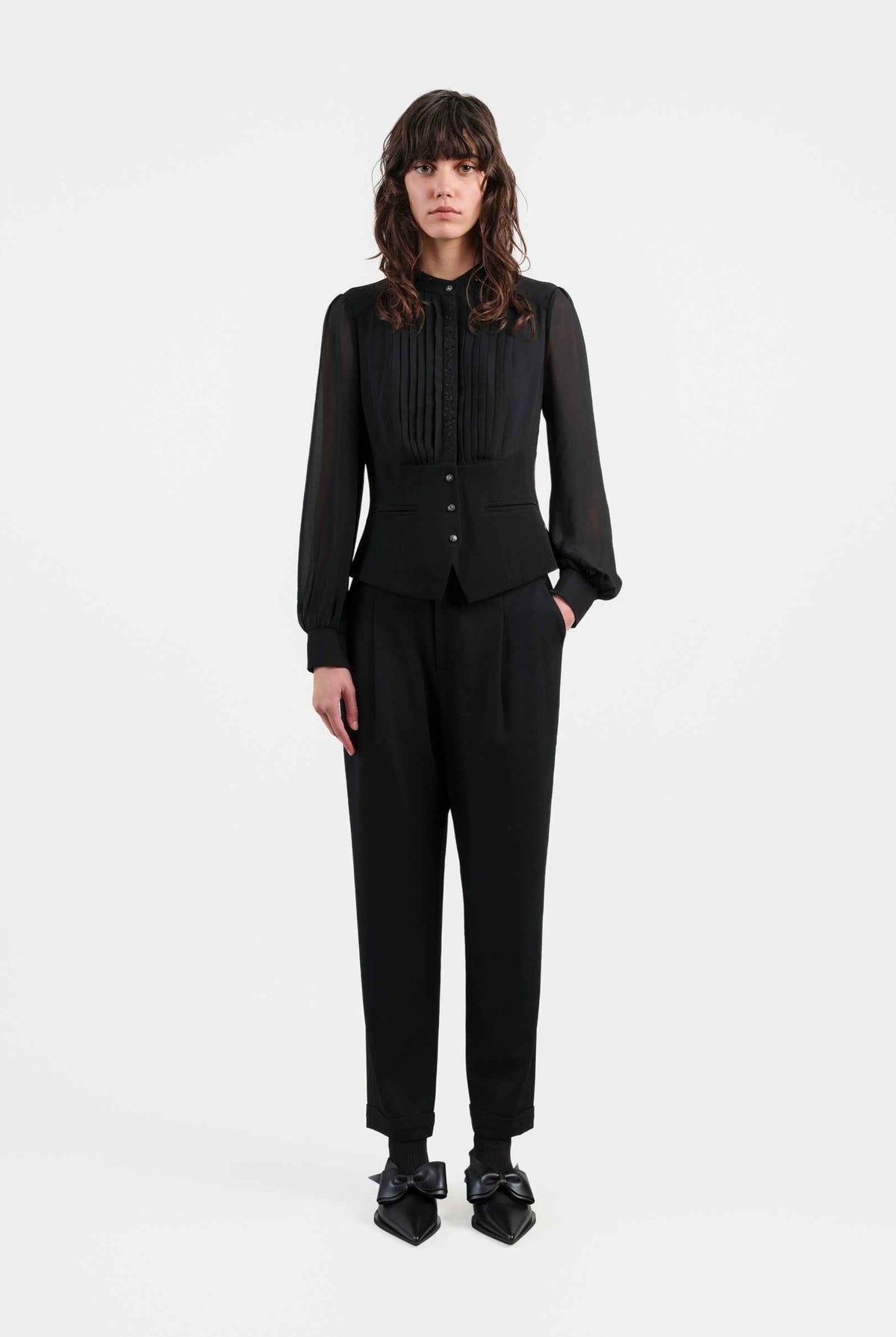 Navy Cropped Tapered Trousers