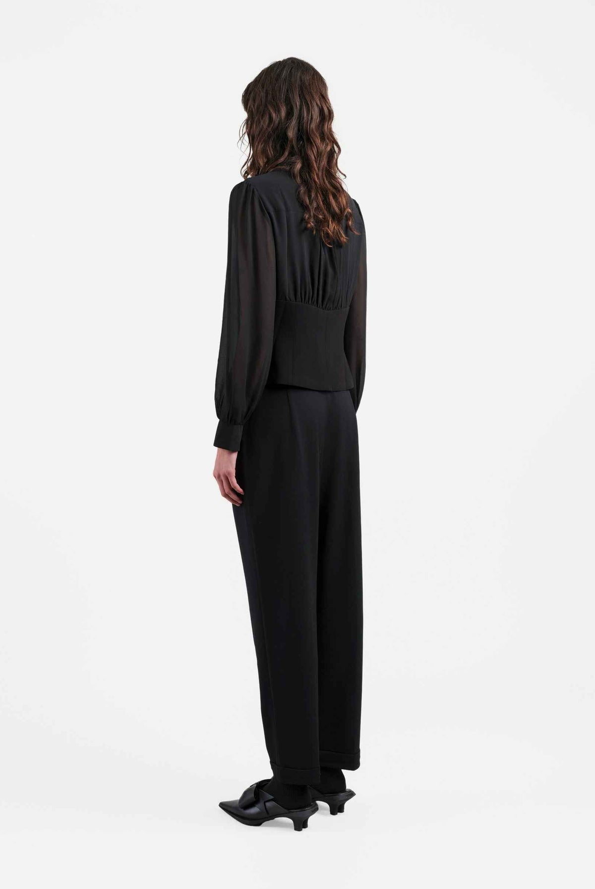 Navy Cropped Tapered Trousers
