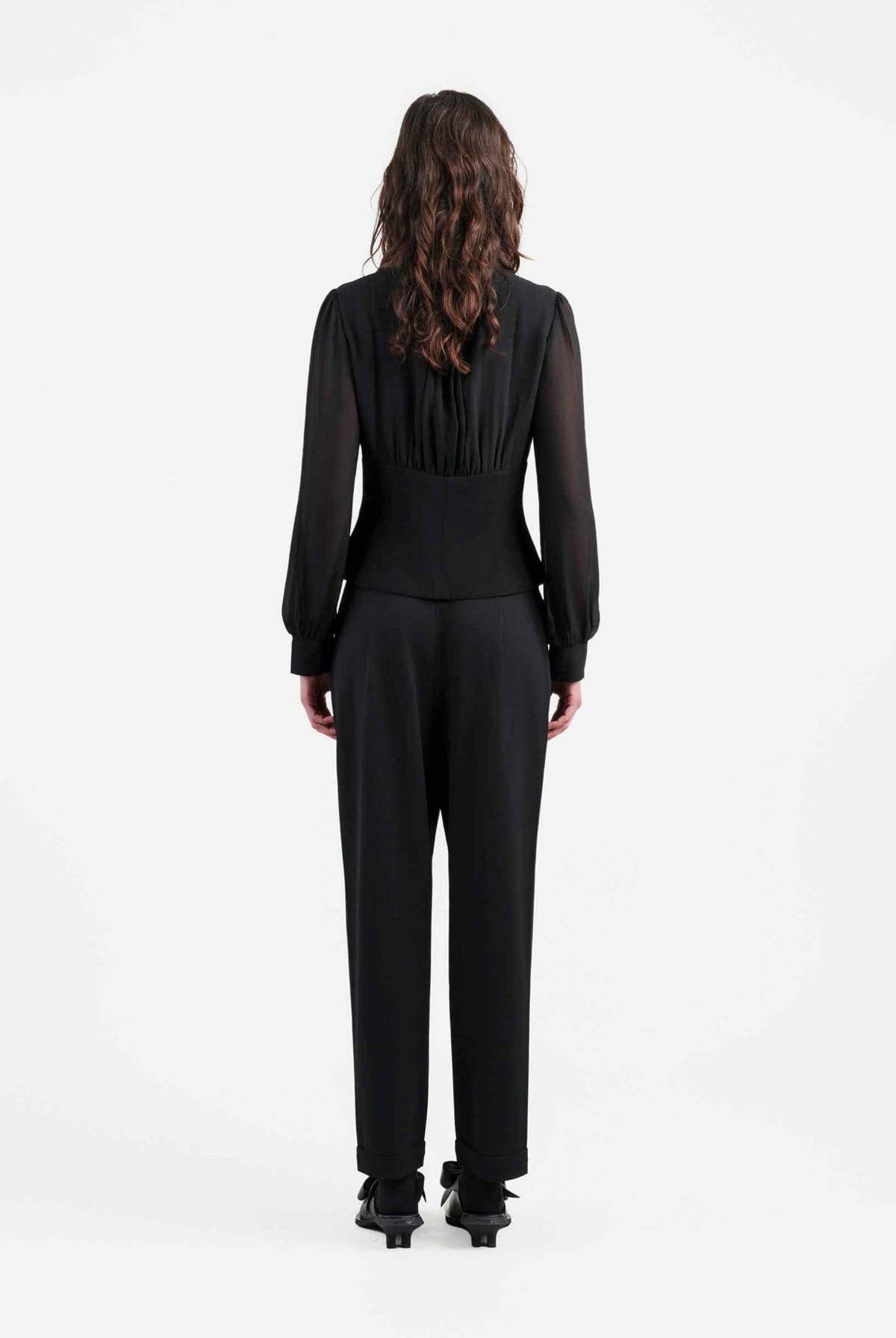 Navy Cropped Tapered Trousers