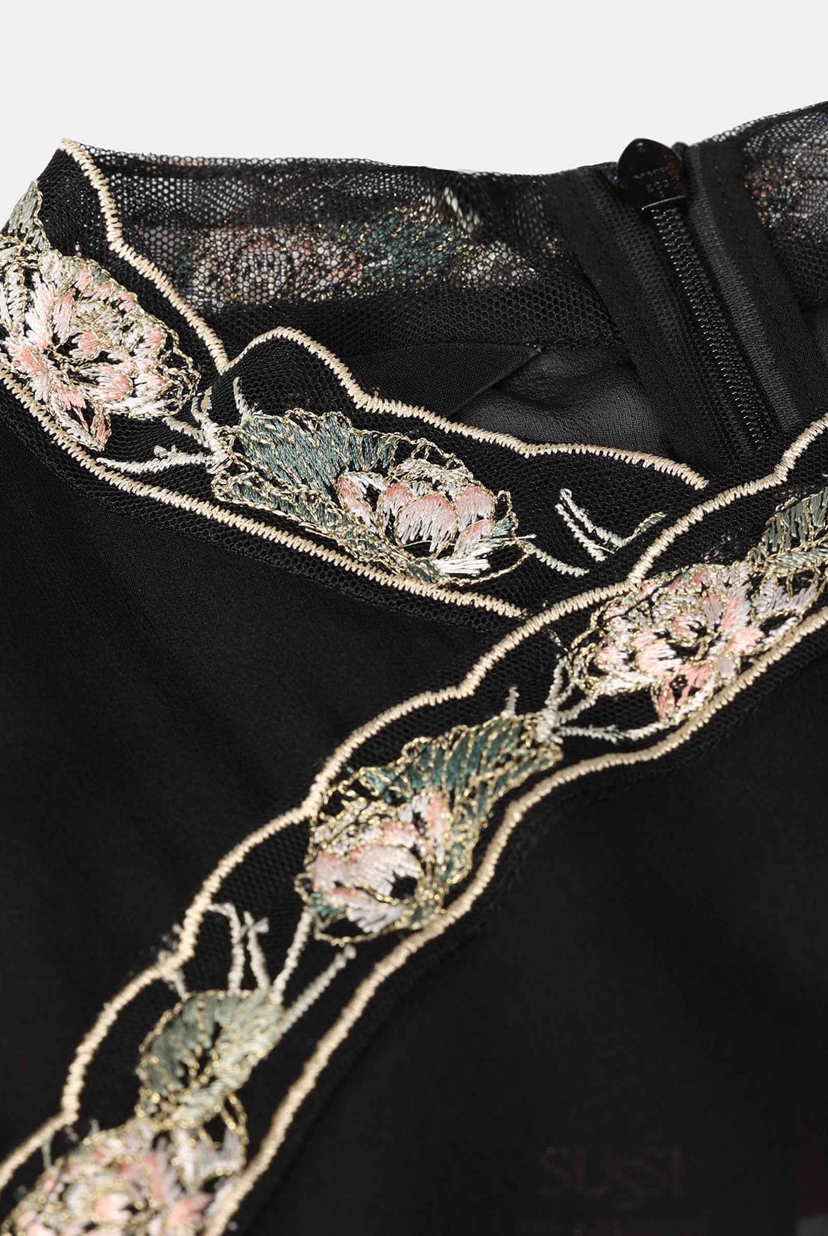 Chinese-Inspired Embroidered Cinched-Waist Shift Dress