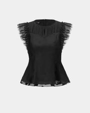 Casual Flutter-Sleeve Fitted Waist Top