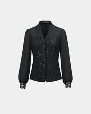 Sequined V-Neck Lace Top