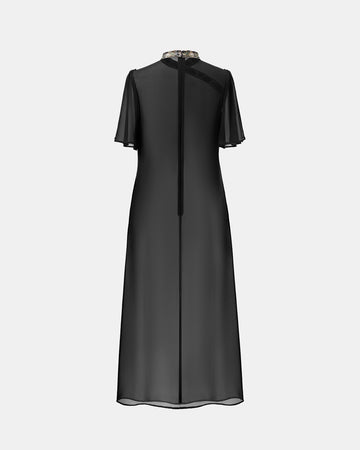 Chinese-Inspired Embroidered Cinched-Waist Shift Dress - Sussiland