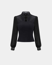 Midnight Lace-Panel Knit Top