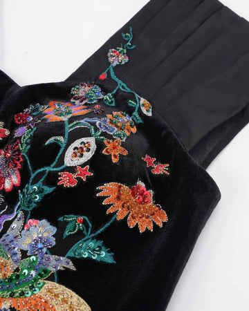 Phoenix Embroidered Gown with Pleated Shoulders
