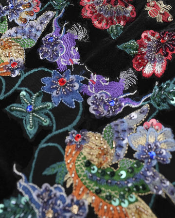 Phoenix Embroidered Gown with Pleated Shoulders