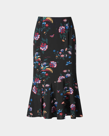 Phoenix Printed Midi Skirt with Flounce Hem