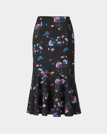 Phoenix Printed Midi Skirt with Flounce Hem