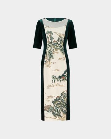 Riverscape Embroidered Sheath Dress