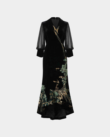 Black Riverscape Embroidered Gown