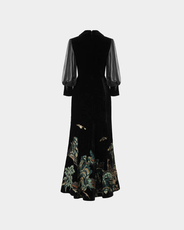 Black Riverscape Embroidered Gown