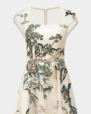 Riverscape High-Low Gown with Embroidery