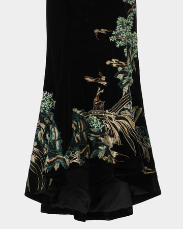 Black Riverscape Embroidered Gown
