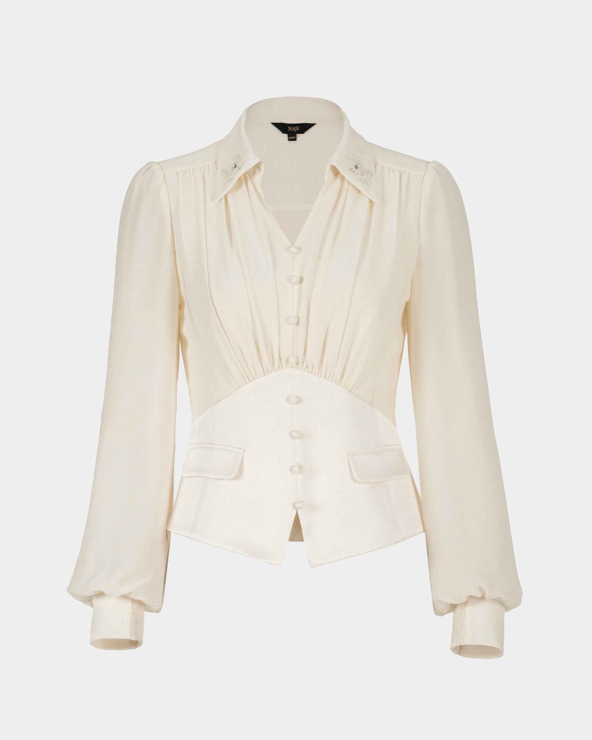Stand Collar Lantern Sleeve Blouse