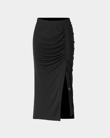 Black Ruched Midi Skirt