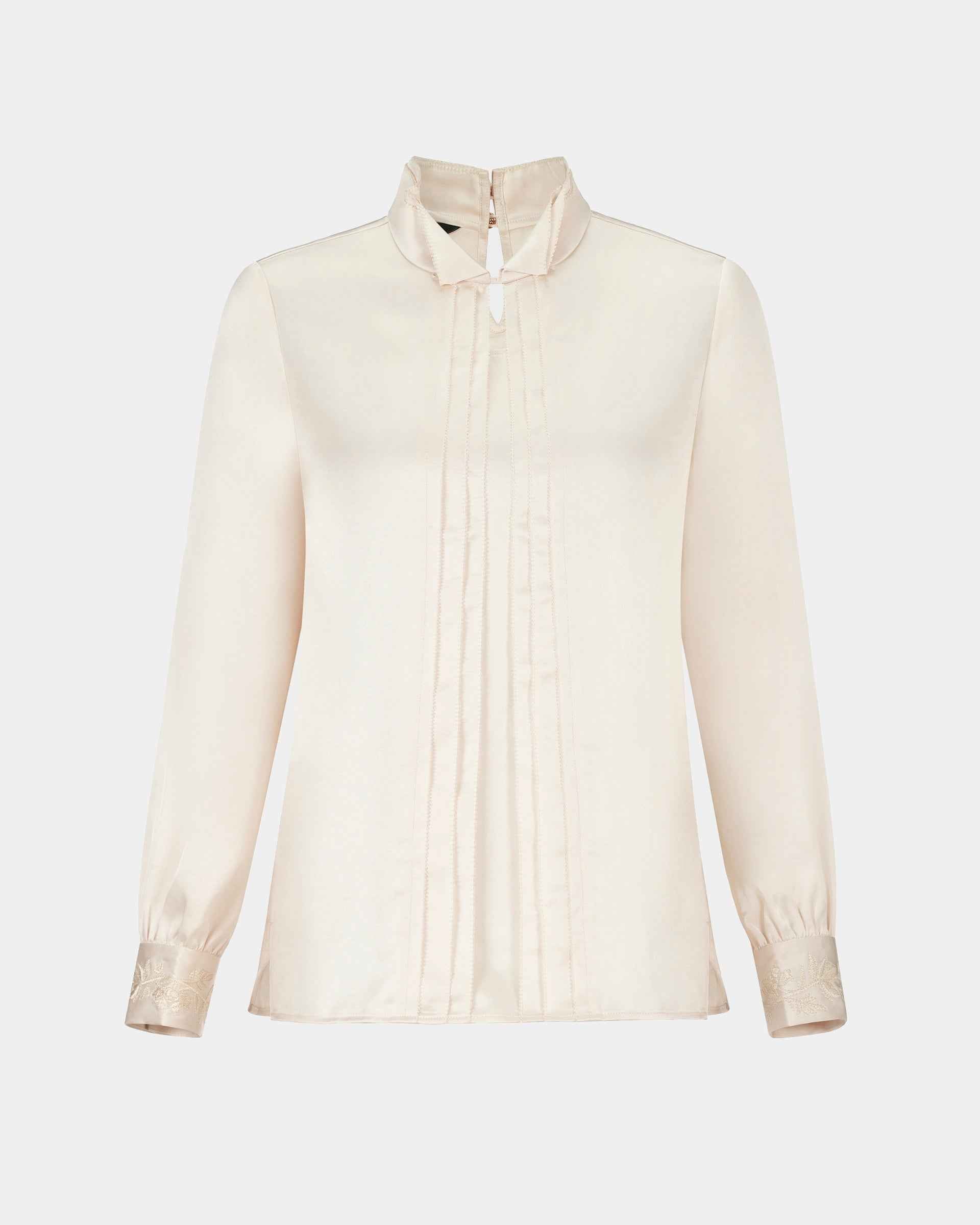 Sculpted Collar Long-Sleeve Blouse