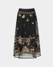 Embroidered Black Mesh Skirt