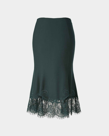 Lace-Trimmed Flared Wool Skirt