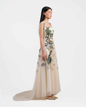 Riverscape High-Low Gown with Embroidery
