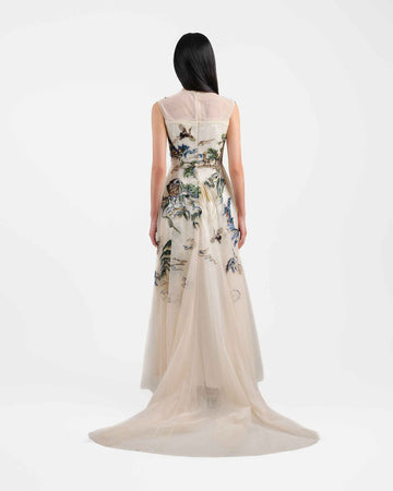 Riverscape High-Low Gown with Embroidery