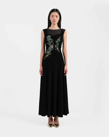 Riverscape Embroidered Cinched-Waist Dress