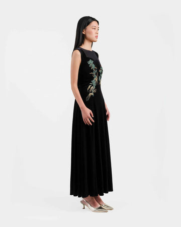 Riverscape Embroidered Cinched-Waist Dress