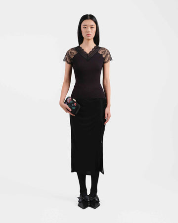 Black Ruched Midi Skirt