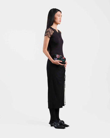 Black Ruched Midi Skirt