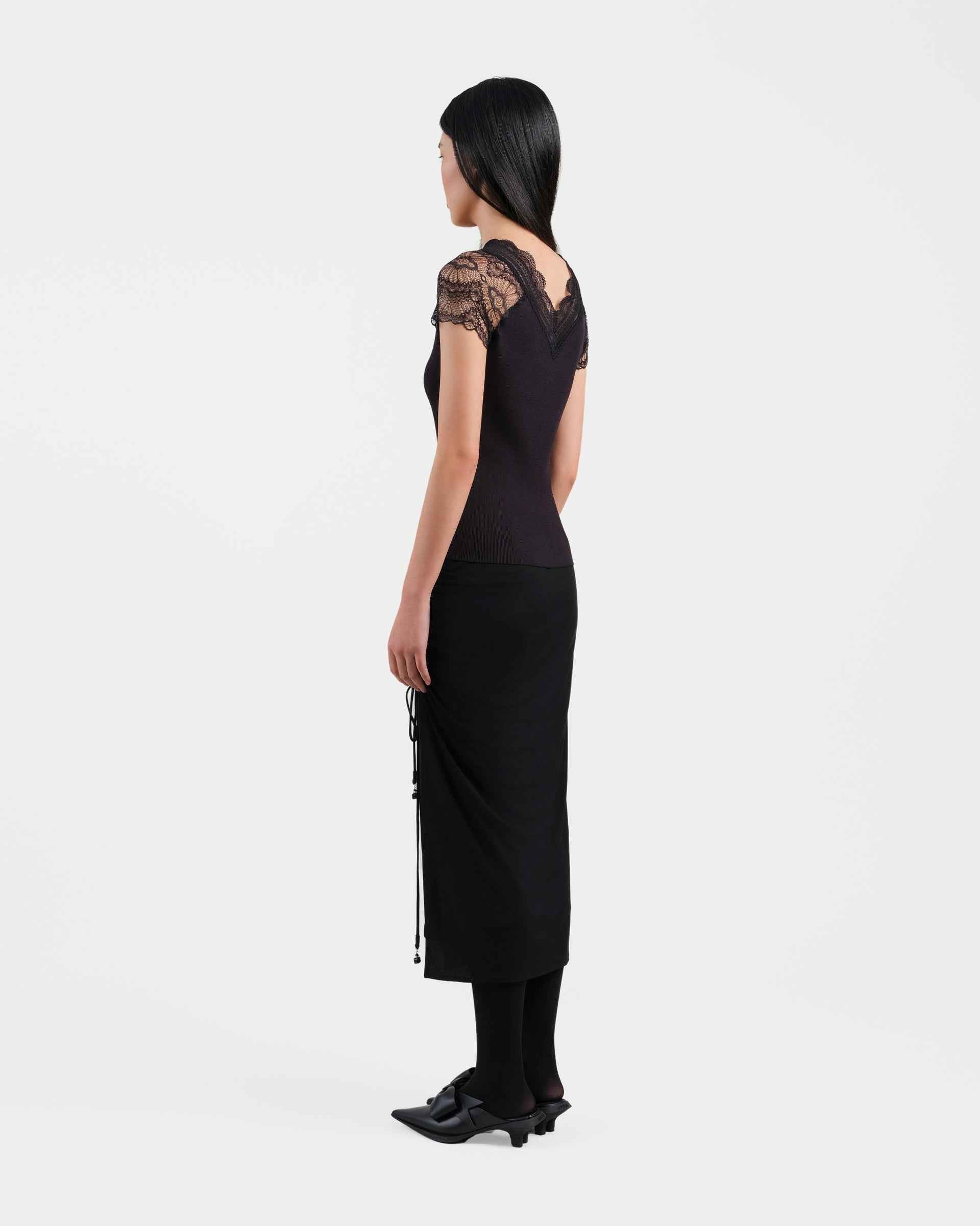 Black Ruched Midi Skirt