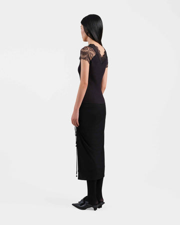 Black Ruched Midi Skirt