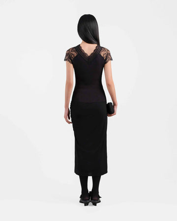 Black Ruched Midi Skirt