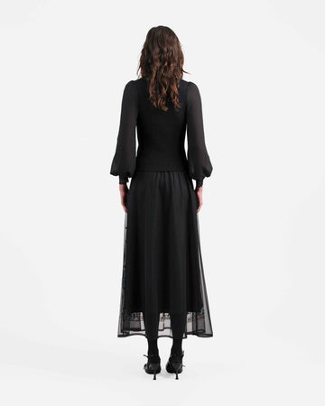 Phoenix Embroidered Midi Skirt with Lace Trim