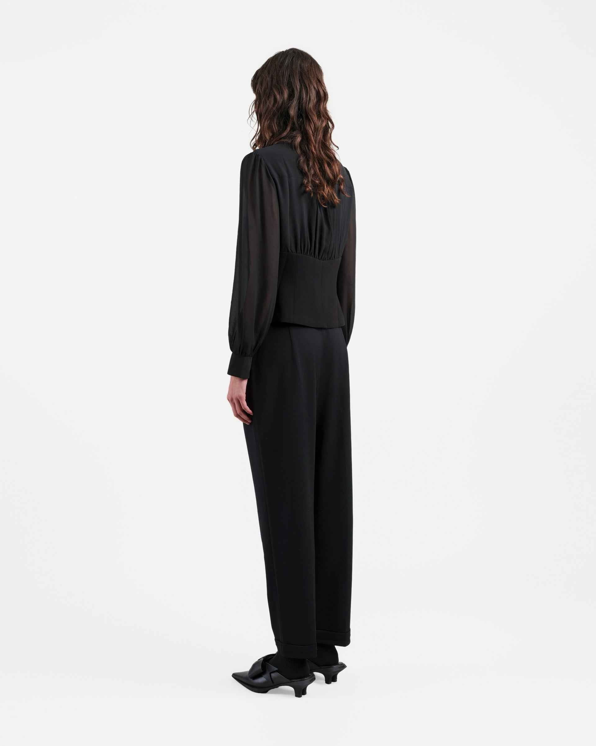 Navy Cropped Tapered Trousers