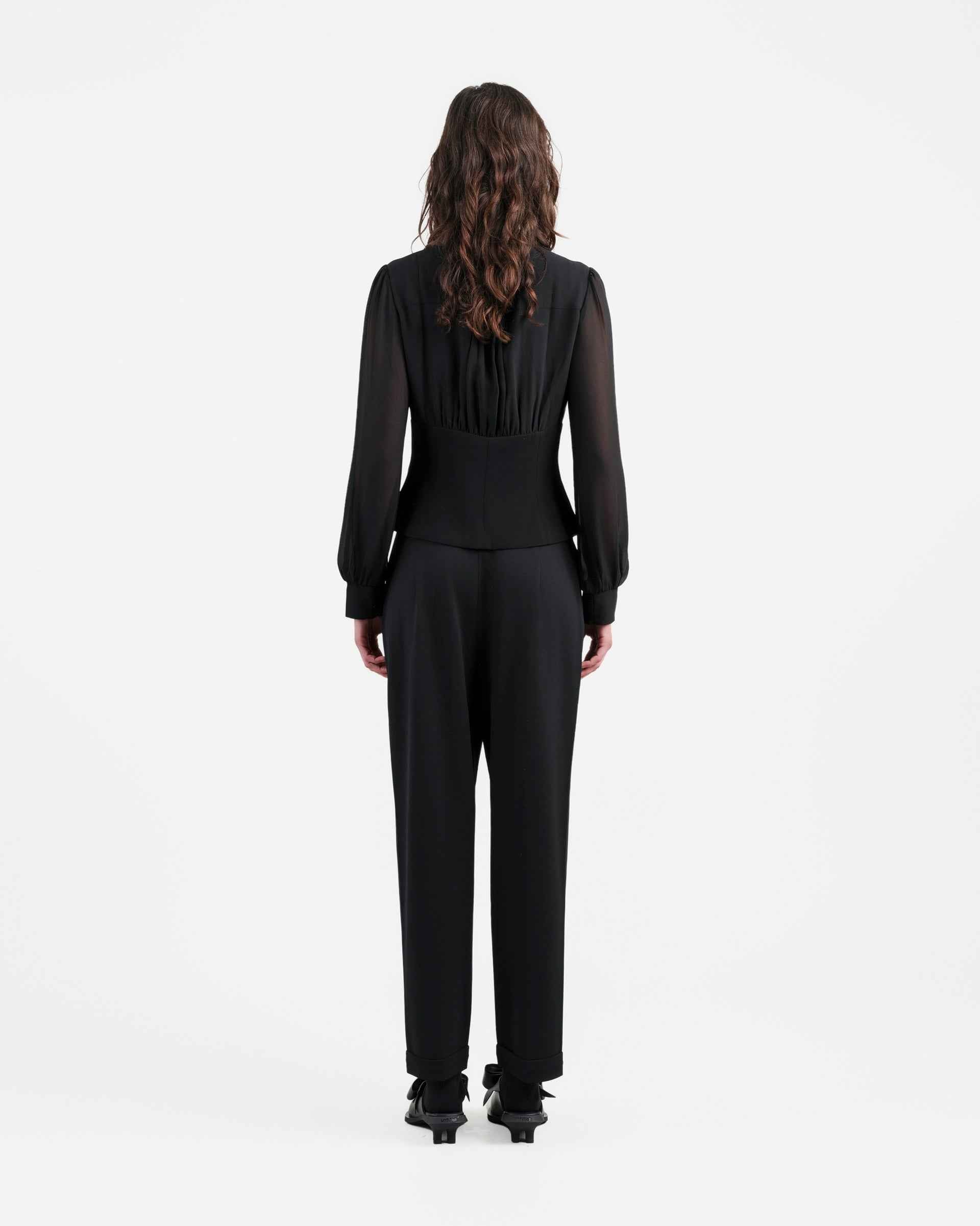 Navy Cropped Tapered Trousers