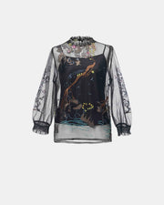 Bird-and-Bloom Bell-Sleeve Blouse