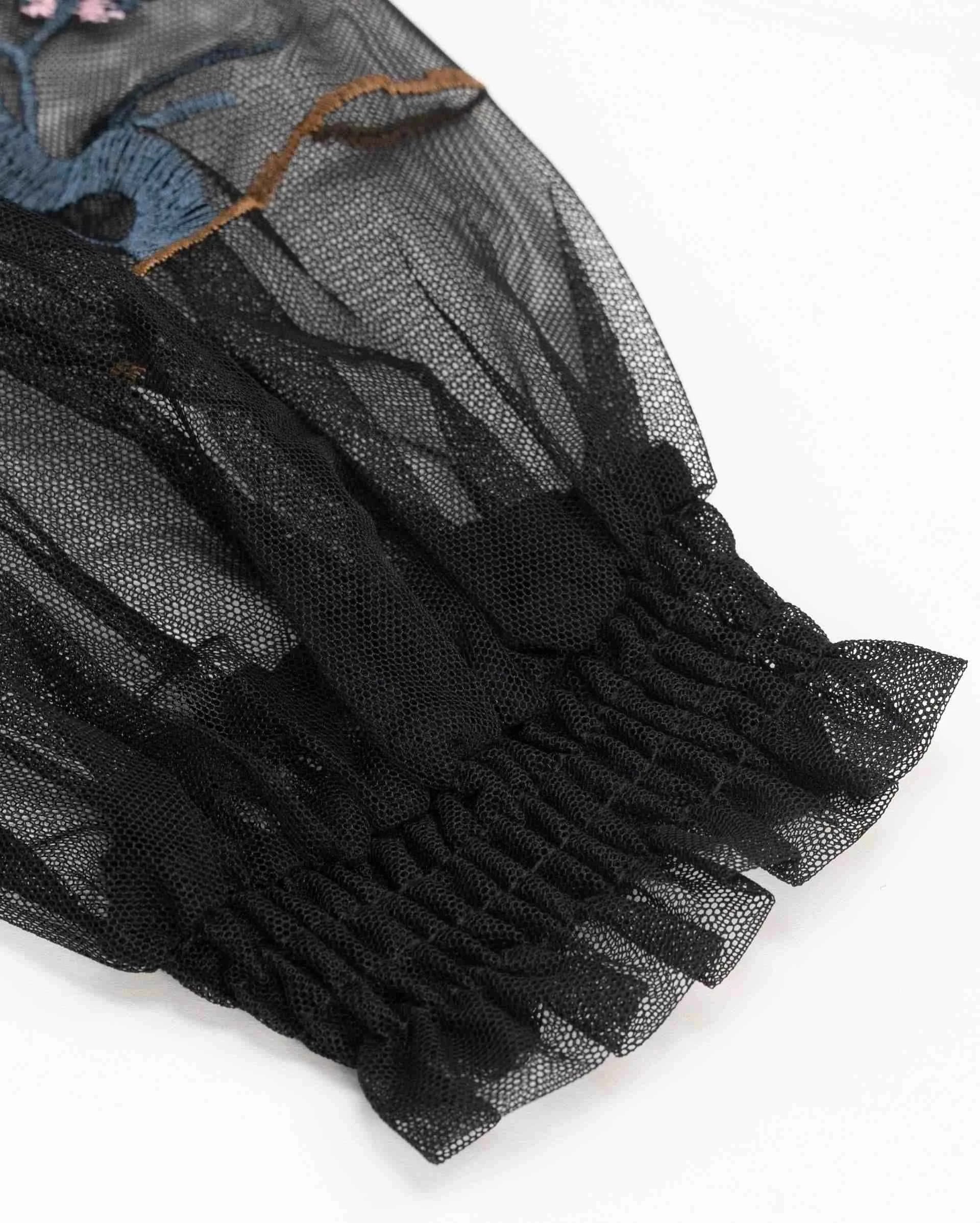 Bird-and-Flower Sheer Overlay Dress